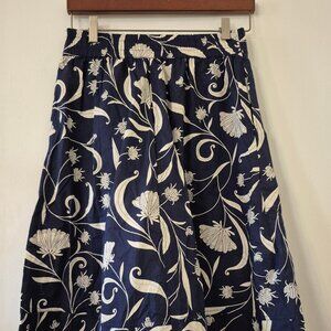 Lilla P Belted Cotton Midi A-line Skirt Elastic Waist Pockets Zip Small Floral